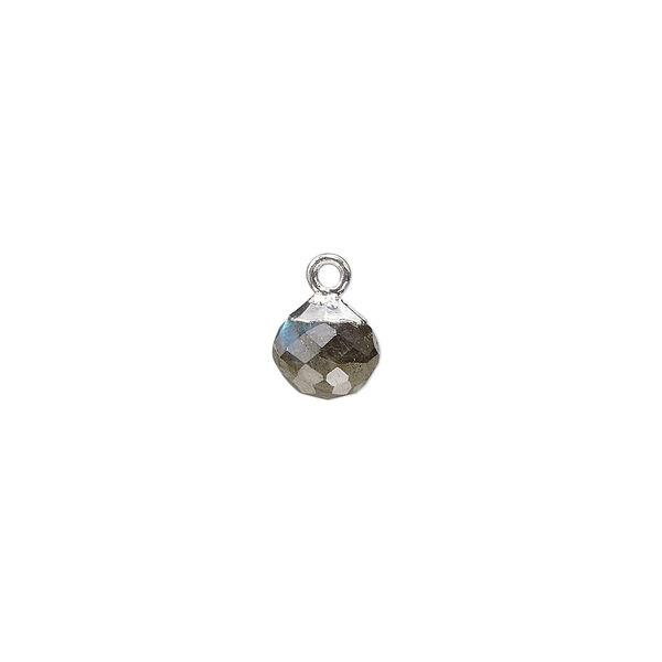 Drop, labradorite (natural) / sterling silver / silver-plated copper, 7mm hand-cut faceted round. Sold individually. image number 0