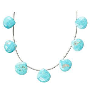 Imperial crown turquoise 1pkg7, hand-cut top-drilled faceted puffed teardrop bead natural 10-23mm