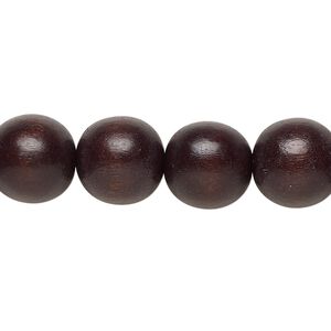 Bead, Taiwanese cheesewood (dyed / waxed), chocolate brown, 11-12mm round. Sold per pkg of (2) 15-1/2" to 16" strands.