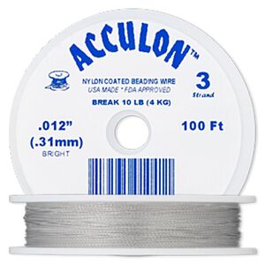 Beading wire, Acculon®, nylon-coated stainless steel, clear, 3 strand, 0.012-inch diameter. Sold per 100-foot spool.