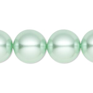 Bead, crystal pearl, light green, 16mm round. Sold per 15-1/2" to 16" strand, approximately 25 beads.