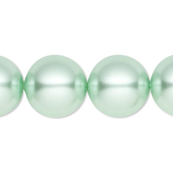 Bead, crystal pearl, light green, 16mm round. Sold per 15-1/2" to 16" strand, approximately 25 beads. image number 0