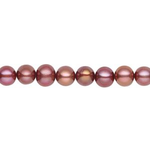 Pearl, cultured freshwater (dyed), black cherry, 5-6mm semi-round, C grade, Mohs hardness 2-1/2 to 4. Sold per 15-1/2" to 16" strand.