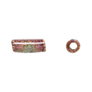 Bead, acrylic, multicolored, 16x7mm color-changing round tube with fancy design. Sold per pkg of 4.