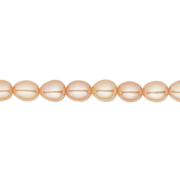 Pearl, cultured freshwater (dyed), apricot, 5-6mm rice, C grade, Mohs hardness 2-1/2 to 4. Sold per 16-inch strand. image number 0