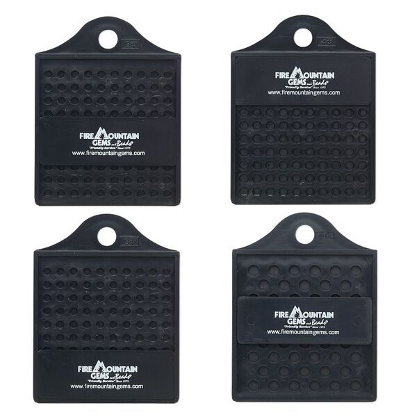 Bead counter set, plastic, black, measures 3, 4, 6 and 8mm beads, 4x3 inches with slider. Sold per 4-piece set. image number 0