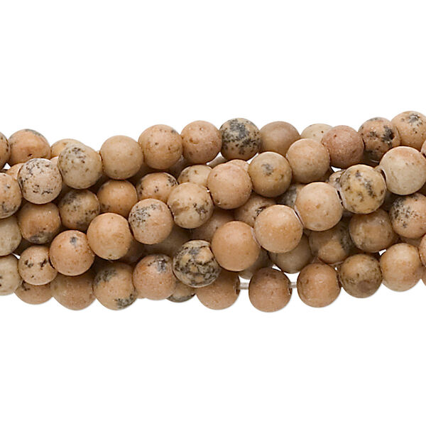 Bead, grain stone (natural), 4mm round, C grade, Mohs hardness 3. Sold per pkg of (10) 15-1/2" to 16" strands. image number 0