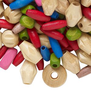 Bead mix, wood (dyed/waxed), mixed colors, 7x4mm-14x10mm mixed shapes. Sold per 4-ounce pkg, approximately 900 beads.