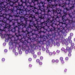 Seed bead, Dyna-Mites™, glass, pkg/1/2kg, #11 round, translucent inside dyed color matte blue/fuchsia, (228MA 11/0 RR).