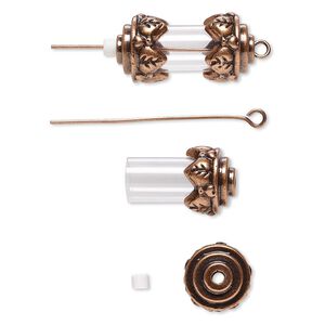 Drop, acrylic with antique copper-finished brass and "pewter" (zinc-based alloy), clear, 24x12mm with 15x8mm round tube and removable ends, 1-1/2 inch eye pin. Sold per pkg of 10.