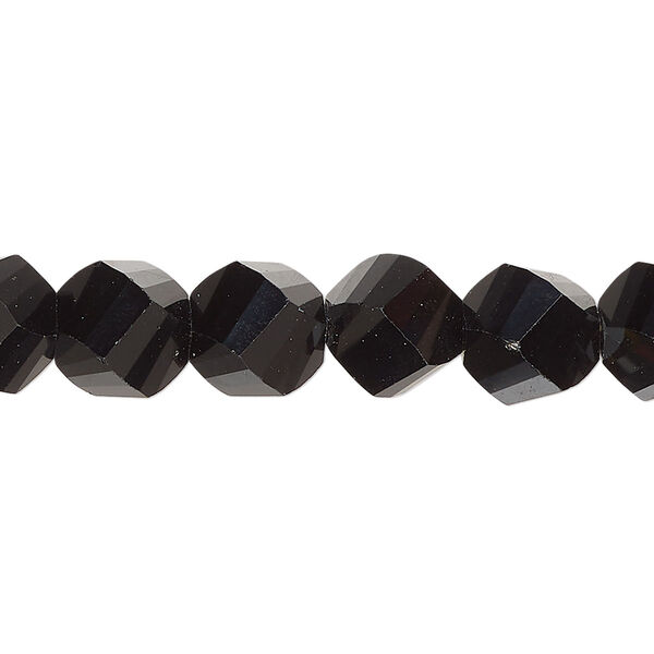 Bead, glass, opaque black, 10mm faceted helix. Sold per 7-inch strand, approximately 20 beads. image number 0