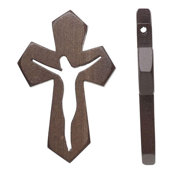 Focal, cheesewood (dyed/waxed), 50x33mm hand-cut 2-sided Savior cross with cutout design. Sold individually. image number 0