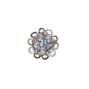 Sew-on 1pk light sapphire rhodium finish, Crystal Passions® 17mm flower