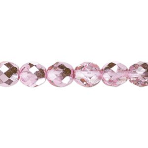 Bead, Czech fire-polished glass, metallic bubblegum, 8mm faceted round. Sold per pkg of 600 (1/2 mass).