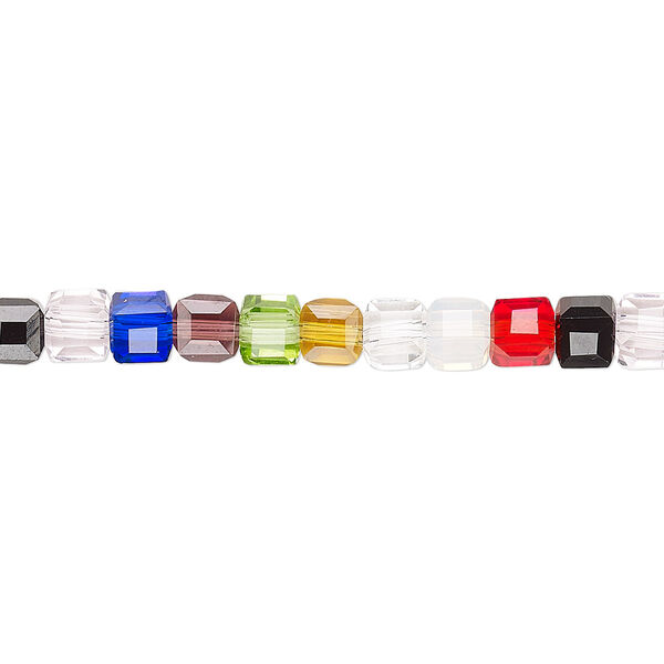 Bead 1pk 18 facets opaque to transparent multicolored, Celestial Crystal® 4mm cube 15.5-16 inch image number 0