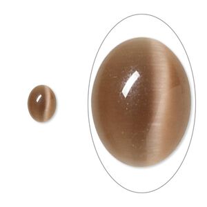 Cabochon, cat's eye glass (fiber optic glass), brown, 8x6mm calibrated oval, quality grade. Sold per pkg of 10.