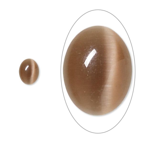 Cabochon, cat's eye glass (fiber optic glass), brown, 8x6mm calibrated oval, quality grade. Sold per pkg of 10. image number 0