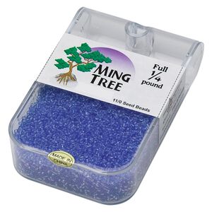 Seed bead, Ming Tree™, glass, pkg/1/4 pound, #11 round, transparent blue.