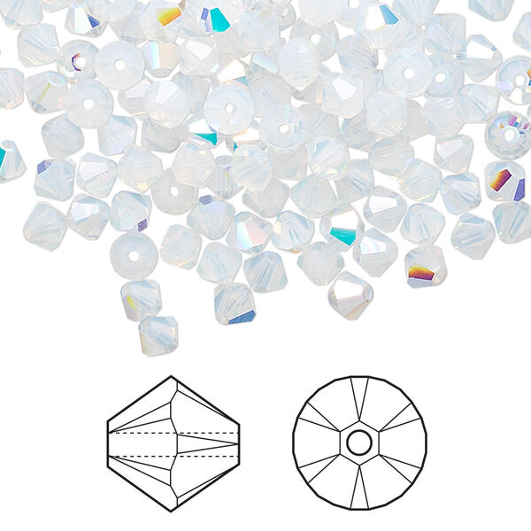 Bead 144pk white opal AB, Crystal Passions® 4mm bicone 5328 image number 0