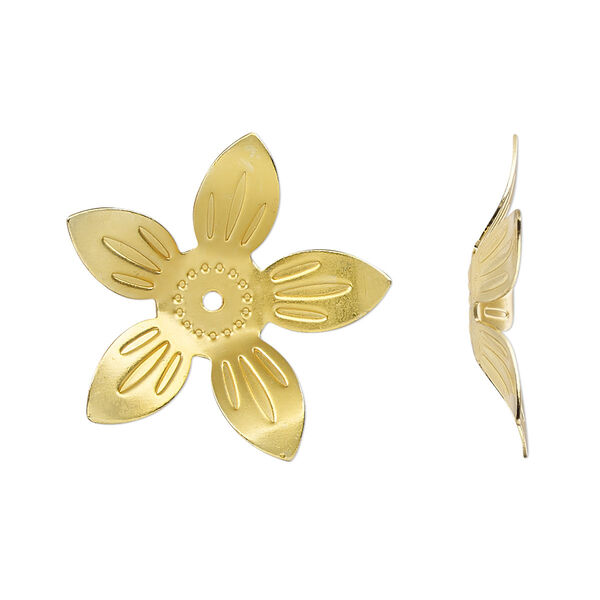Component, gold-finished brass, 24x23mm single-sided flower. Sold per pkg of 10. image number 0