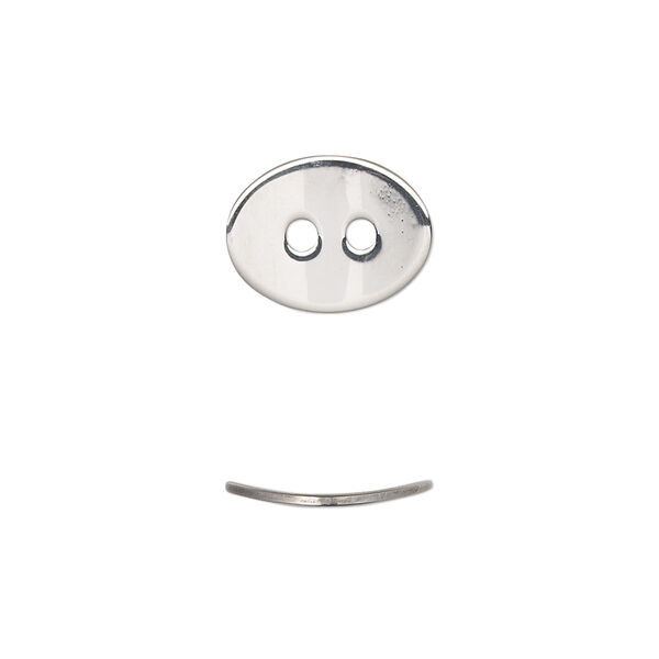 Button, stainless steel, 13.5x10.5mm 2-sided slightly curved oval. Sold per pkg of 6. image number 0