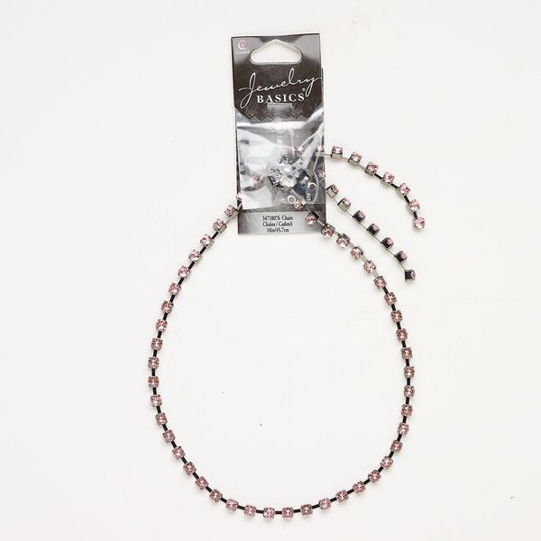 Brass / glass rhinestone 1pkg1, cupchain chain antique silver-finished / pink 18 inches 4mm image number 0