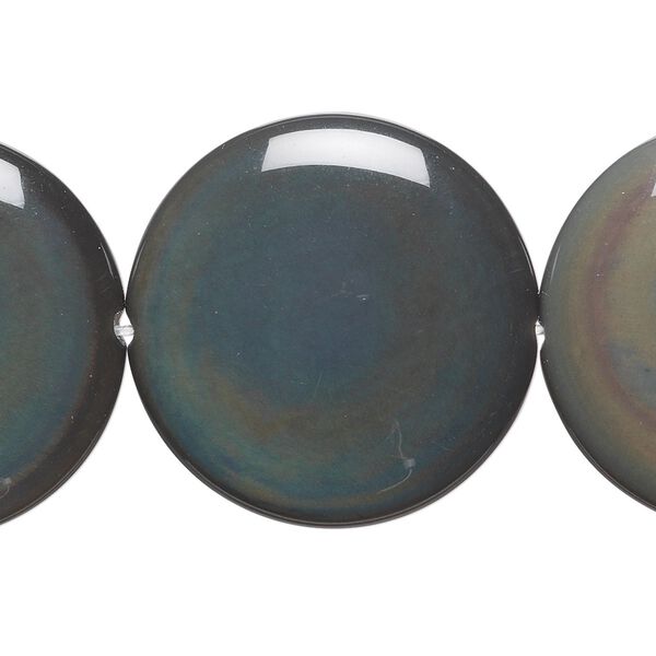 Rainbow obsidian 1pkg1, flat round bead natural 8 inch 30mm image number 0