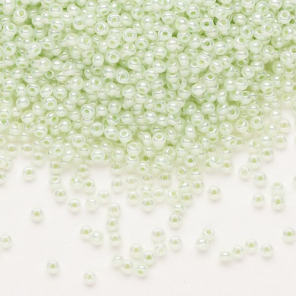 Seed bead, Preciosa Ornela Czech glass, pkg/50g, #11 rocaille, opaque luster pastel green, (37152). image number 0