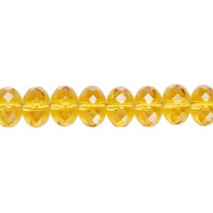 Bead, Czech fire-polished glass, transparent honey, 9x5mm faceted rondelle. Sold per 15-1/2" to 16" strand.