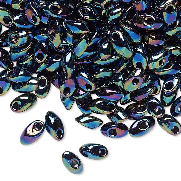 Seed bead, Miyuki, glass, pkg/250g, 7x4mm long magatama, opaque metallic iris variegated blue, (LMA-455). image number 0