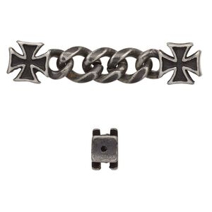 Focal, stainless steel, black, 48x10mm with 11x10mm cross and 9mm curb chain with 2 holes. Sold individually.