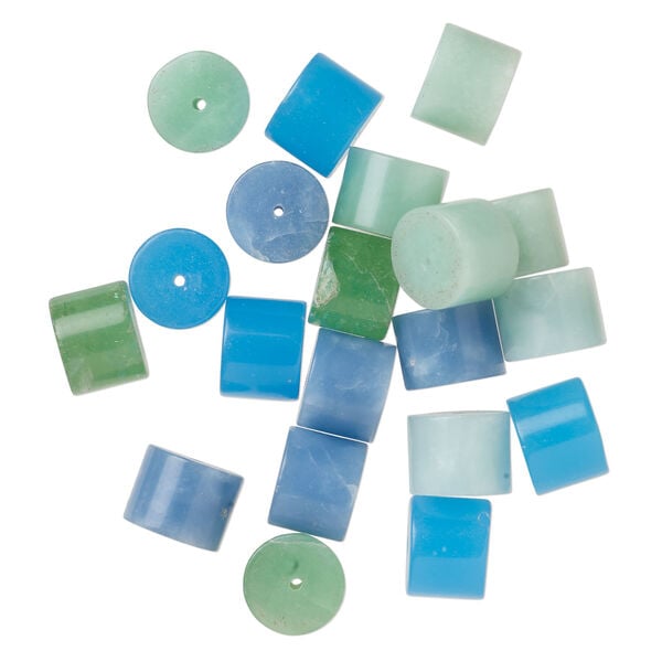 Bead mix 1pkg20 glass, translucent  blue / green / pale blue, 14x11mm heishi. image number 1