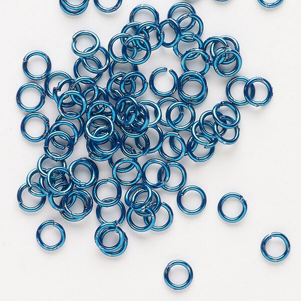Jump ring, anodized steel, pkg/80, 4mm open round, 2.6mm inside diameter, teal, 22 gauge. image number 0