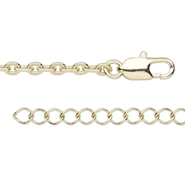 Chain, gold-finished brass, 3mm textured cable, 8 inches with 1 to 3 inches extender chain and lobster claw clasp. Sold per pkg of 2. image number 0