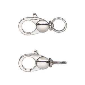 Clasp lobster claw 1pkg1, 18x9.5mm swivel, stainless steel 1-strand