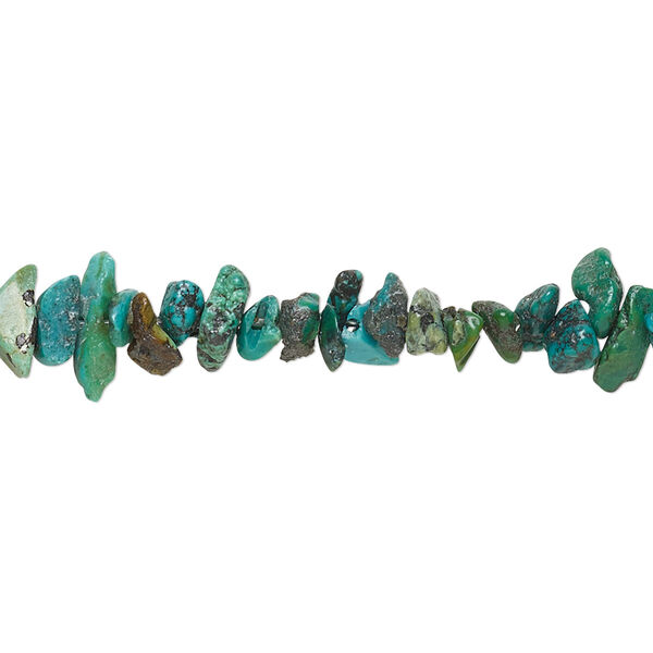 Bead, turquoise (dyed / stabilized), blue-green, small to medium chip, Mohs hardness 5 to 6. Sold per 15-1/2 to 16-inch strand. image number 0