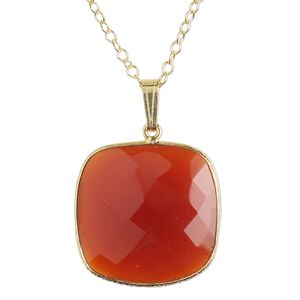 Necklace, Create Compliments®, carnelian (dyed/heated) and gold-finished sterling silver, 21.5mm square, 18 inches with springring clasp. Sold individually.