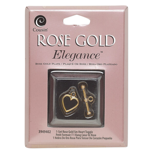 Clasp, toggle, rose gold-plated copper and lacquer, 12x11.5mm heart. Sold individually. image number 0