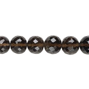 Smoky quartz 1pkg1, hand-cut faceted round bead 8 inch 9-10mm