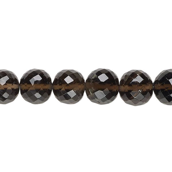 Smoky quartz 1pkg1, hand-cut faceted round bead 8 inch 9-10mm image number 0