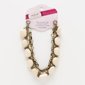 Necklace component, acrylic / satin / antiqued brass-finished steel, cream and light to medium peach, 10 inches. Sold individually.