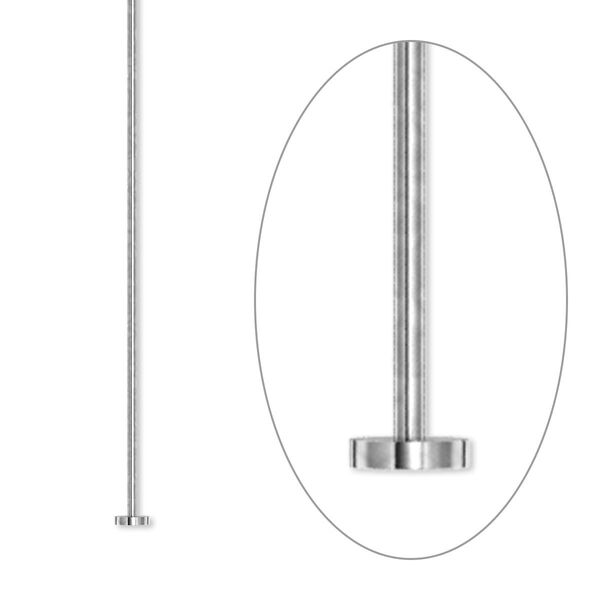 Head pin, silver-plated brass, 2 inches with 2.5mm head, 21 gauge. Sold per pkg of 20. image number 0