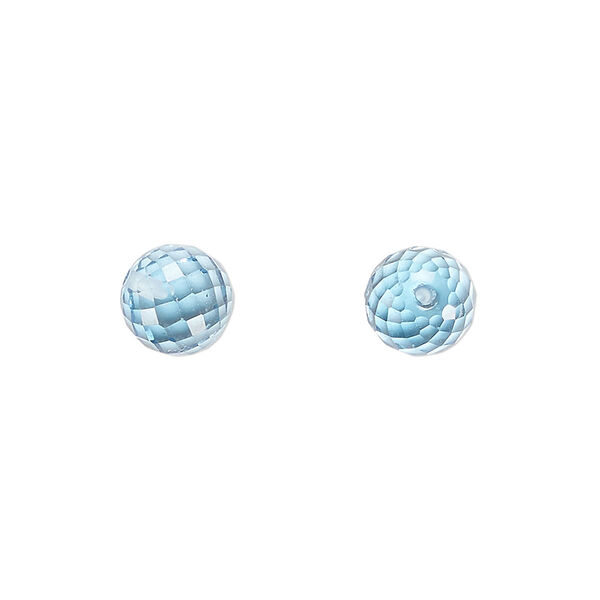 Bead, sky blue topaz (irradiated), 8mm hand-cut half-drilled faceted round, B grade, Mohs hardness 8. Sold per pkg of 2. image number 0