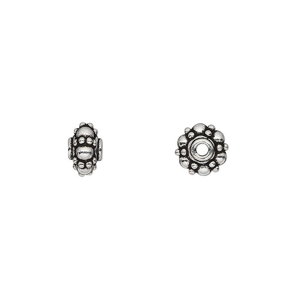 Bead, antiqued sterling silver, 8x5mm beaded rondelle. Sold per pkg of 2. image number 0