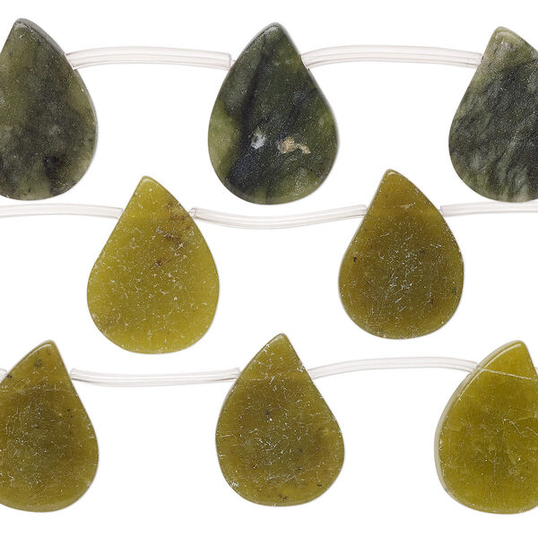 Bead mix, serpentine (natural), 21x14mm-26x18mm flat teardrop, C grade, Mohs hardness 2-1/2 to 6. Sold per pkg of (3) 15-inch strands. image number 0