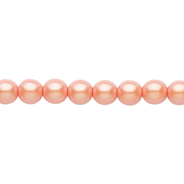 Bead, Czech pearl-coated glass druk, opaque iridescent light coral, 6mm round. Sold per 15-1/2" to 16" strand. image number 0
