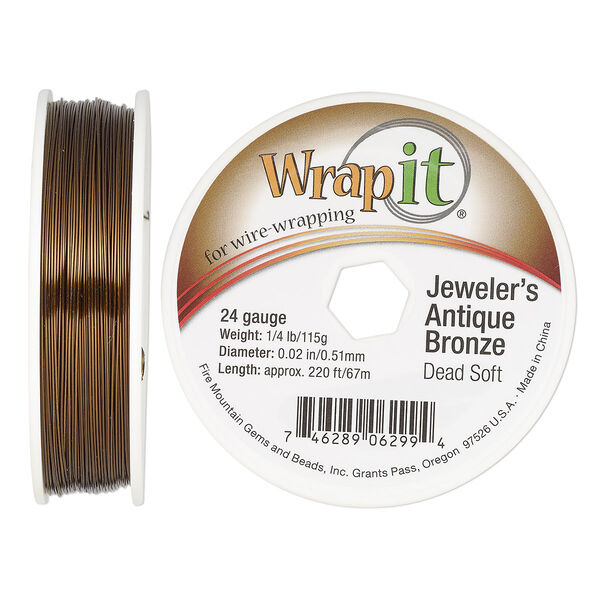 Wire, Wrapit®, Jeweler's Antique Bronze, dead-soft, round, 24 gauge. Sold per 1/4 pound spool, approximately 220 feet. image number 0