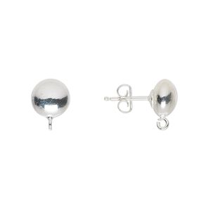 Earstud 1pkg2 sterling silver, 8mm saucer / open loop / earnuts, 1 pair