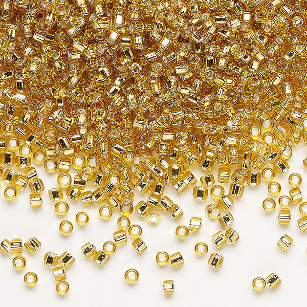 Seed bead, Dyna-Mites™, glass, pkg/40g, #11 round, transparent silver-lined medium gold, (62:SR 11/0 SR). image number 0