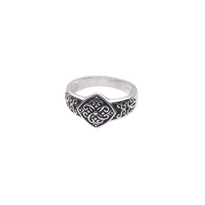 Ring, sterling silver and enamel, black, 12mm diamond and swirls design, size 9. Sold individually.